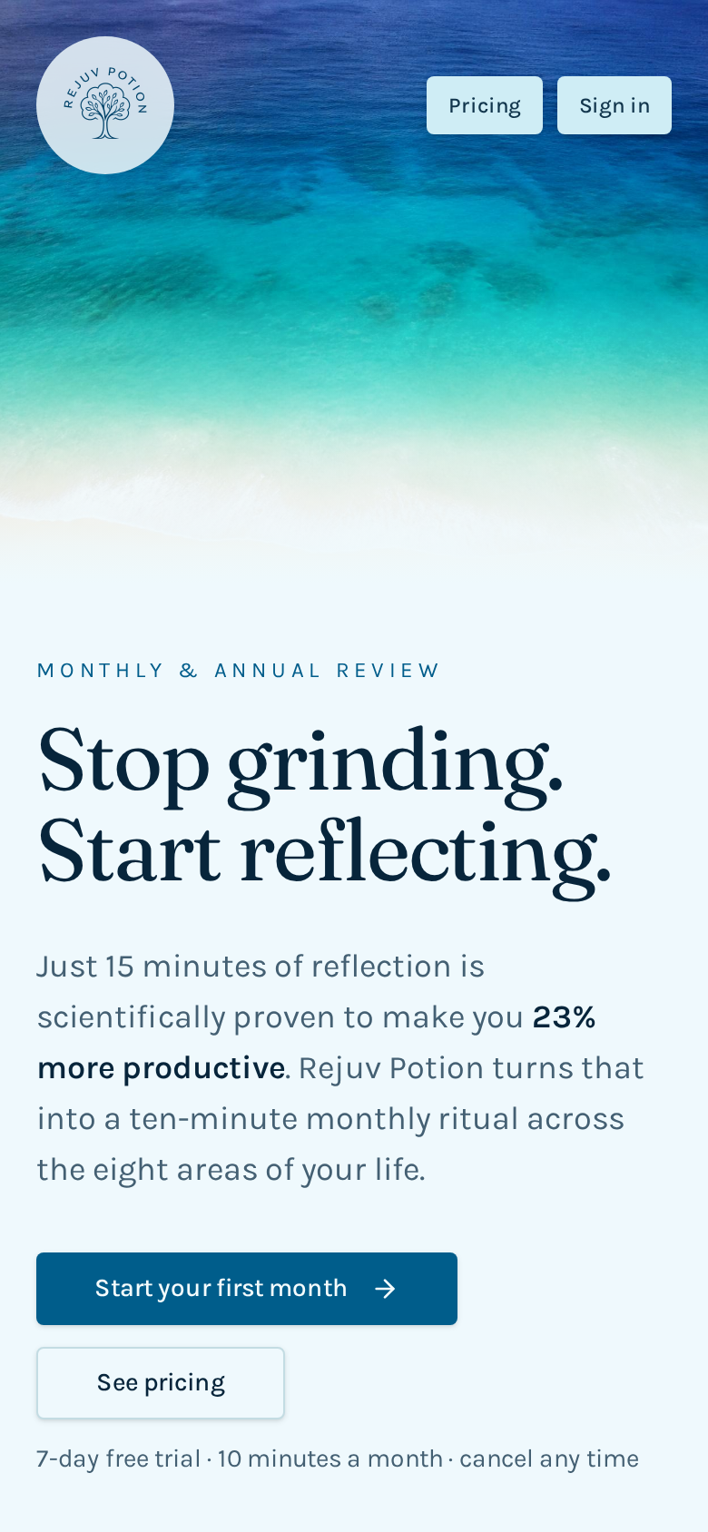 Rejuv Potion dashboard on a mobile phone